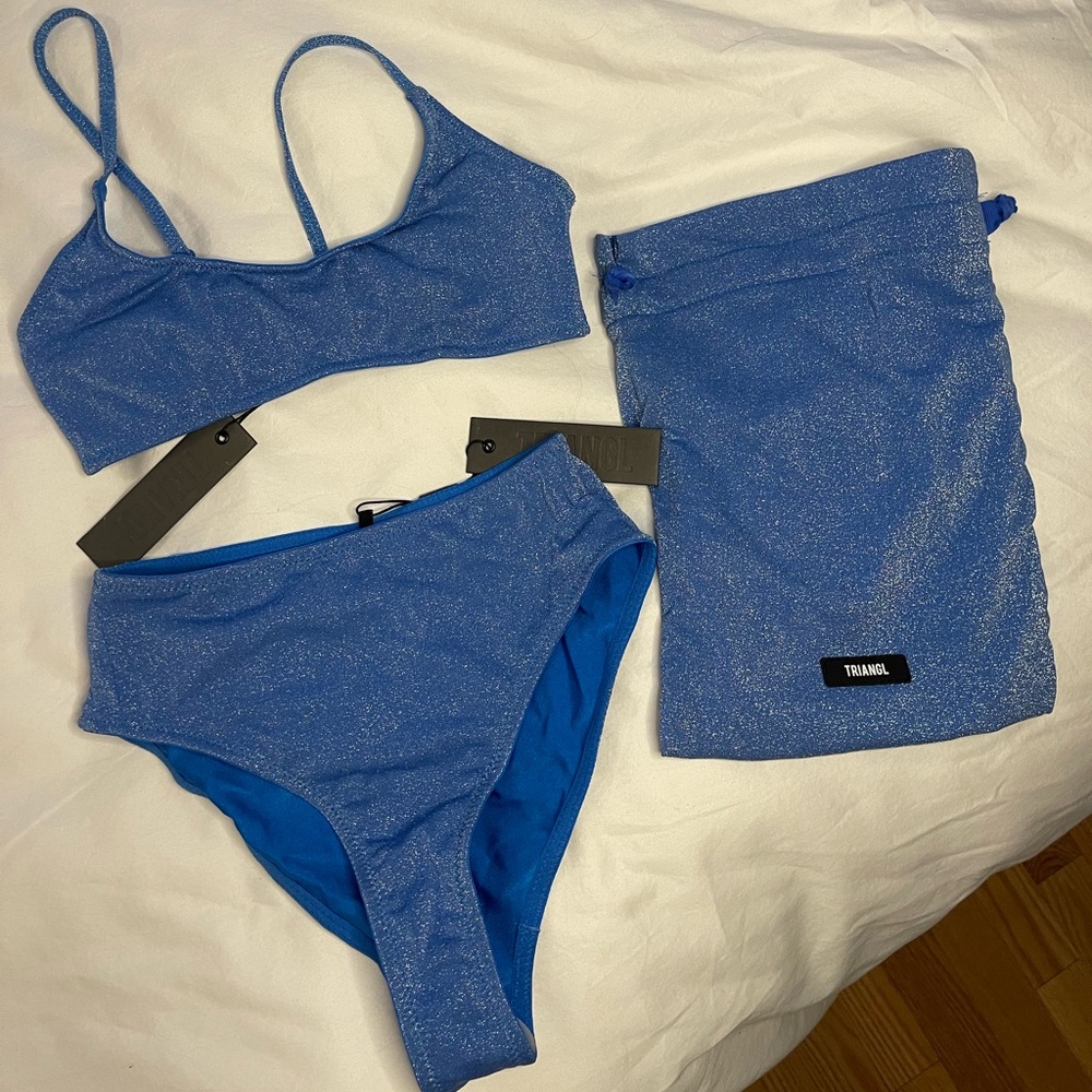 TRIANGL Swimwear Swim Blue Marina Sparkle Set- Kate Bottoms (L) and Mica Top (M)